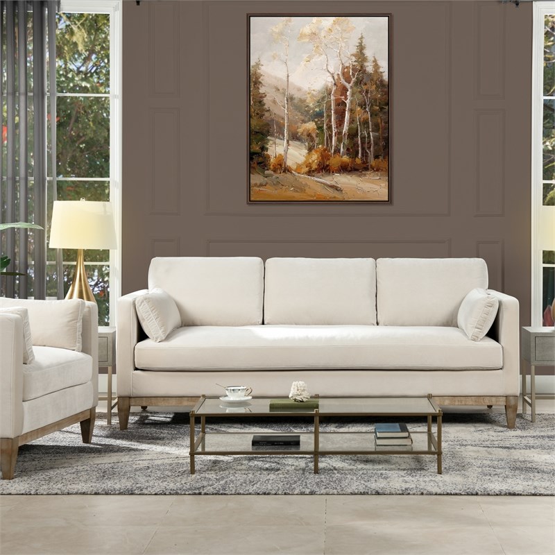 Knox Modern Farmhouse 3 Piece Velvet Arm Chair & Sofa Set in Beige