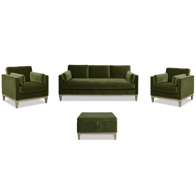 4 Pc Knox Modern Farmhouse Sofa Armchair Storage Ottoman Set