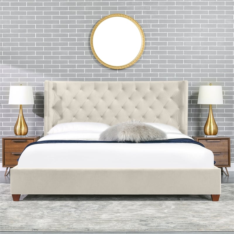 Manhattan Shelter King Platform Bed Frame Light Beige