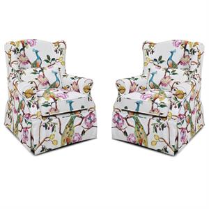 indie wingback skirted arm chair teal blue peacock & pink white floral 2 pc set
