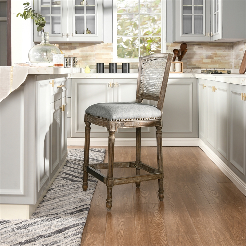 Triomphe Rattan Wicker High Back Armless Counter Bar Stool Dark Heathered Grey