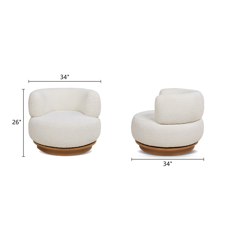 Jennifer Taylor Home Fuji 360 Swivel Barrel Back Accent Chair Ivory White Boucle