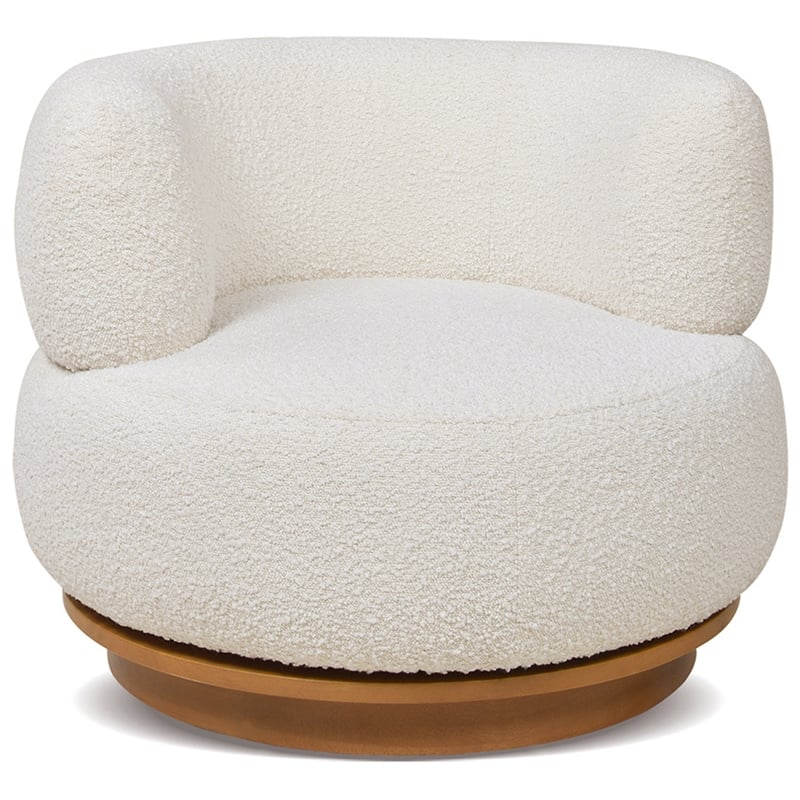 Jennifer Taylor Home Fuji 360 Swivel Barrel Back Accent Chair Ivory White Boucle