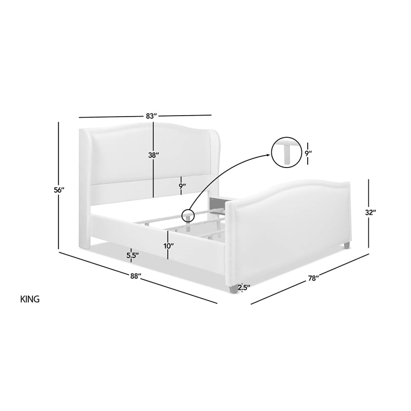 Carmen King Upholstered Wingback Panel Bed Frame Antique White Polyester