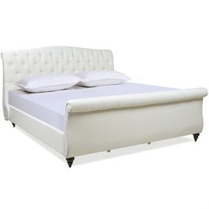 Nautlius King Bed Frame with Headboard & Footboard Antique White Polyester