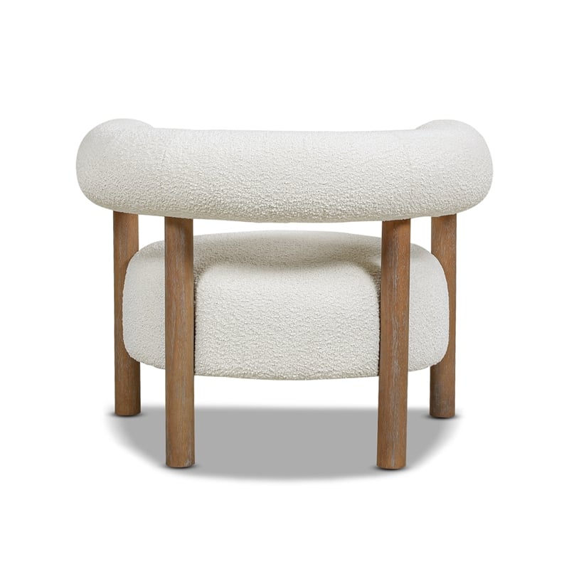 Fuji Mid Century Modern Barrel Accent Arm Chair Ivory White Boucle