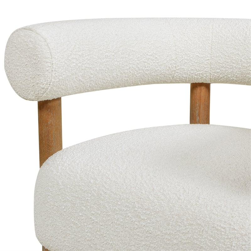 Fuji Mid Century Modern Barrel Accent Arm Chair Ivory White Boucle