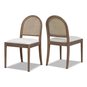 Panama 18.5&quot Curved Cane Rattan Side Dining Chair Set of 2 Ivory White Boucle