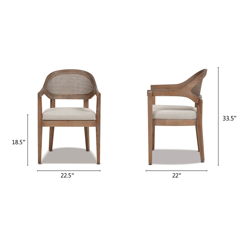 Americana Mid-Century Modern Cane Back Dining Chair Taupe Beige Textured Weave