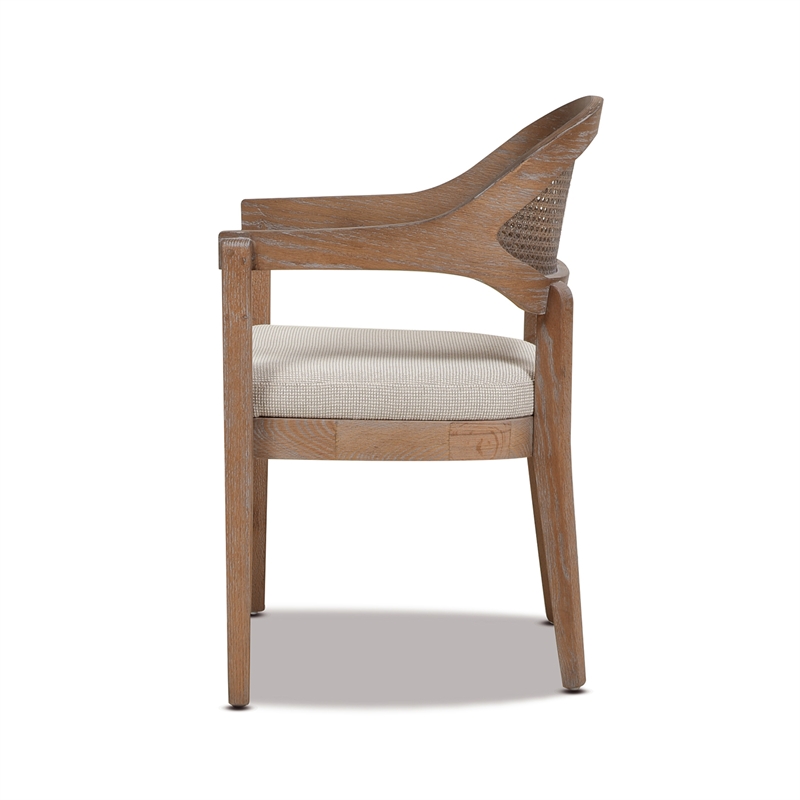 Americana Mid-Century Modern Cane Back Dining Chair Taupe Beige Textured Weave