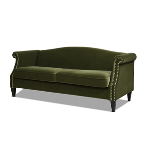 Elaine 77&quot Camel Back Small Space Sofa Olive Green Performance Velvet