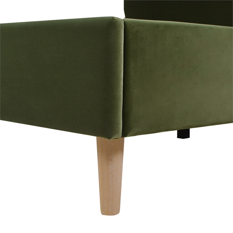 Stockholm Modern Wavy Headboard Platform Bed King Olive Green Performance Velvet