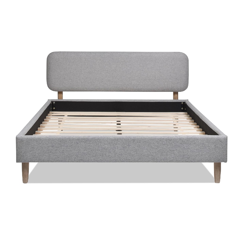 Diego Low Upholstered Platform Bed Queen Light Grey Polyester