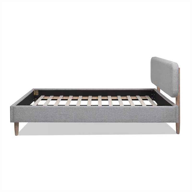 Diego Low Upholstered Platform Bed Queen Light Grey Polyester