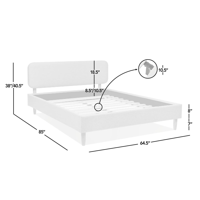 Diego Low Upholstered Platform Bed Queen Light Grey Polyester