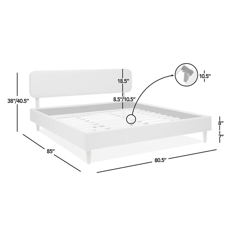 Diego Low Upholstered Platform Bed King Light Grey Polyester