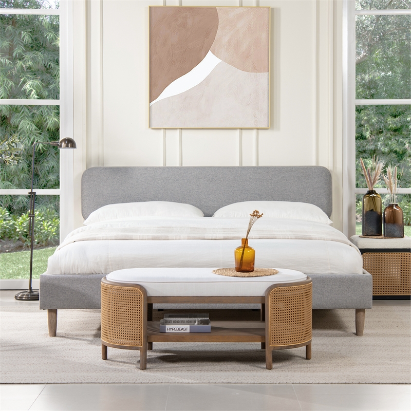 Diego Low Upholstered Platform Bed King Light Grey Polyester