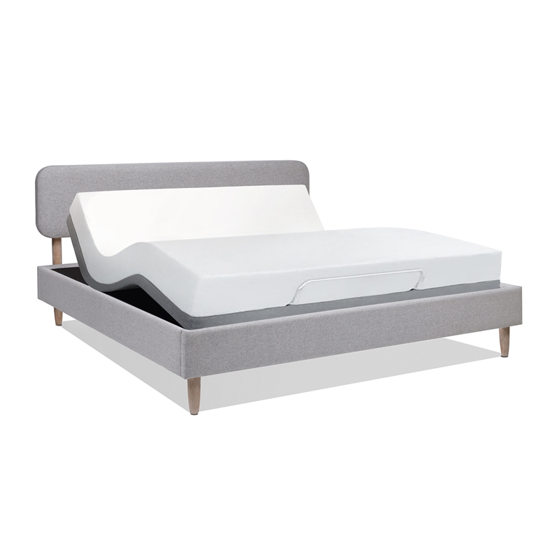 Diego Low Upholstered Platform Bed King Light Grey Polyester