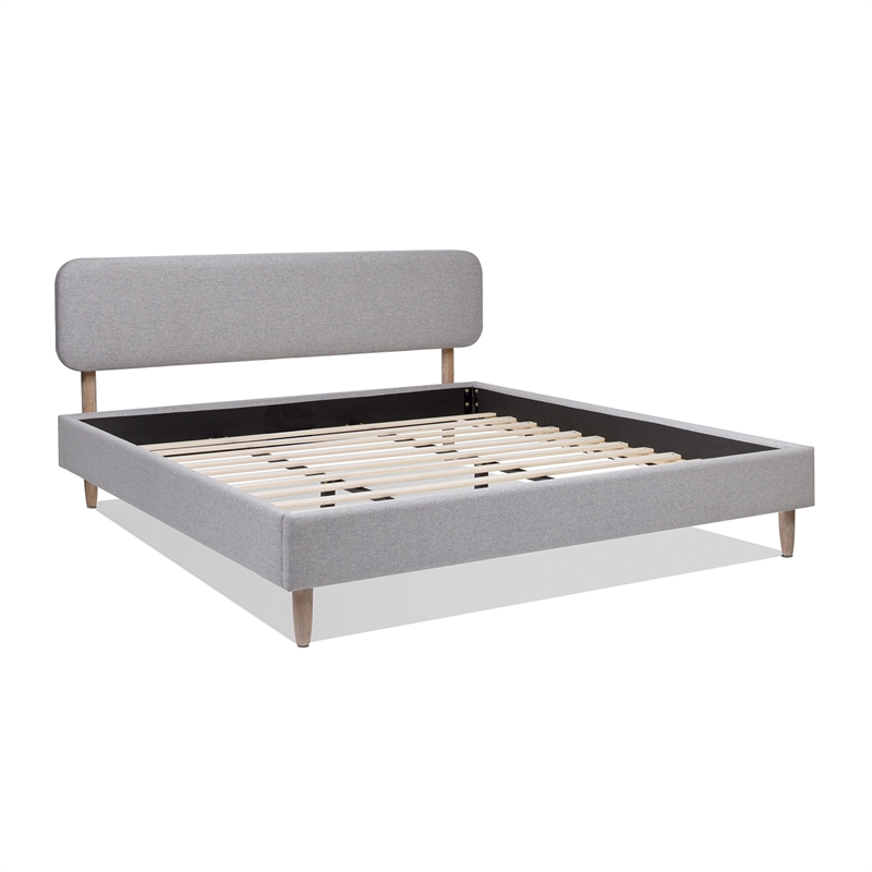Diego Low Upholstered Platform Bed King Light Grey Polyester