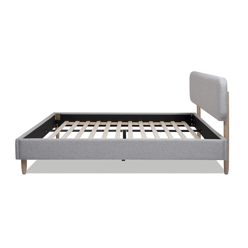 Diego Low Upholstered Platform Bed King Light Grey Polyester