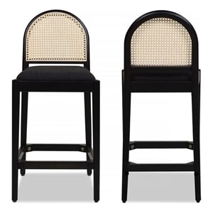 Panama 26.5&quot Curved Back Cane Rattan Counter Stool Set of 2 Ebony Black Boucle
