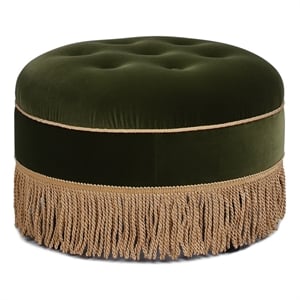 Yolanda 24&quot Round Upholstered Accent Ottoman Olive Green Performance Velvet