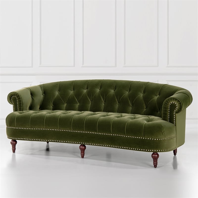 La Rosa Victorian Chesterfield Tufted Sofa Olive Green Performance Velvet