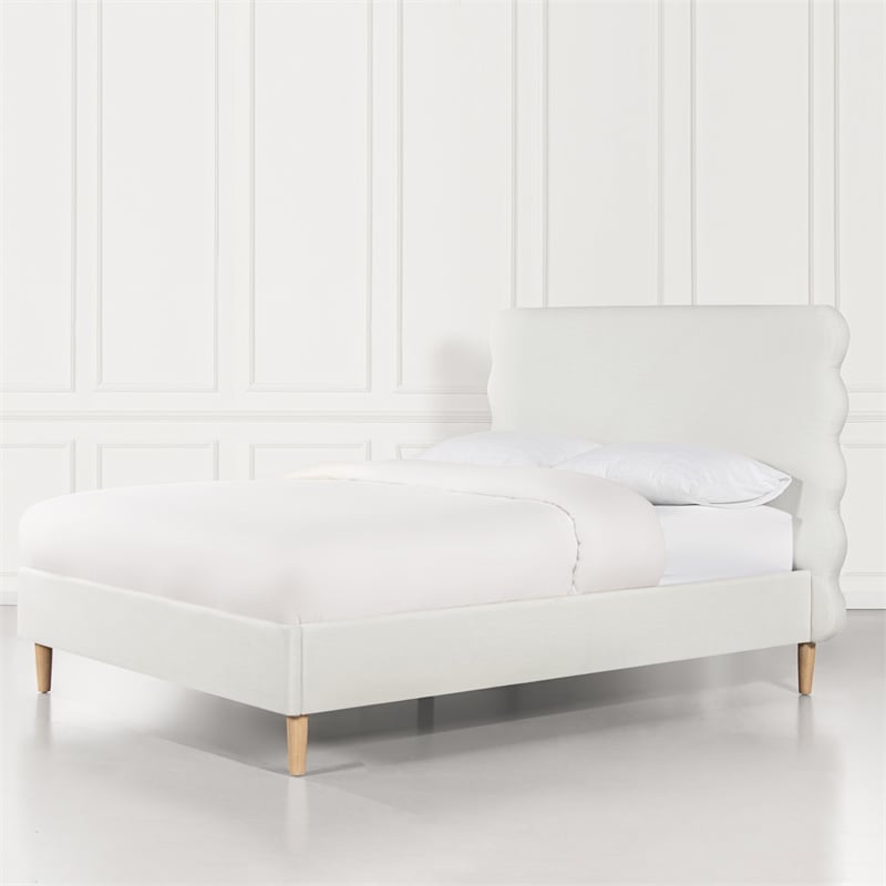 Stockholm Modern Wavy Headboard Platform Bed Queen Antique White Polyester