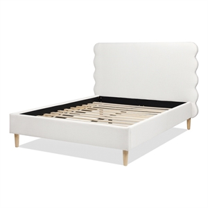 Stockholm Modern Wavy Headboard Platform Bed Queen Antique White Polyester