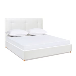 Miramar King Cushion-Back Headboard Platform Bed Frame Antique White Polyester