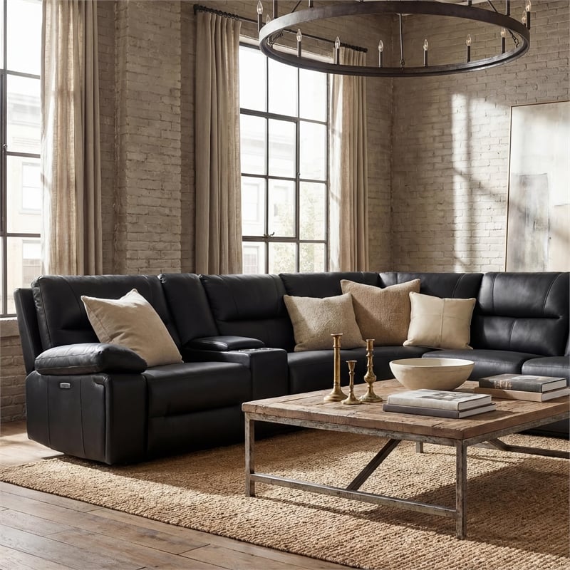 Malibu 130 Modern Power Motion 6 Piece Reclining Sectional with Cup Holder Black