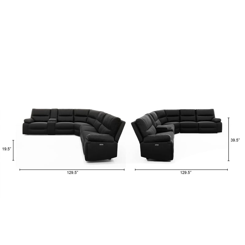 Malibu 130 Modern Power Motion 6 Piece Reclining Sectional with Cup Holder Black