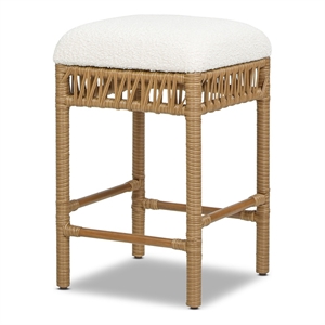 Lucia 25.5&quot Backless Counter Stool with Resin Rattan Frame Ivory White Boucle
