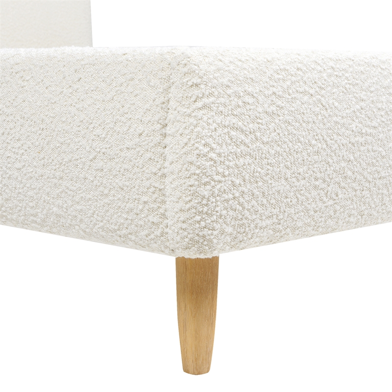 Roman Curved Headboard Upholstered Platform Bed Queen Ivory White Boucle