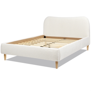 Roman Curved Headboard Upholstered Platform Bed Queen Ivory White Boucle