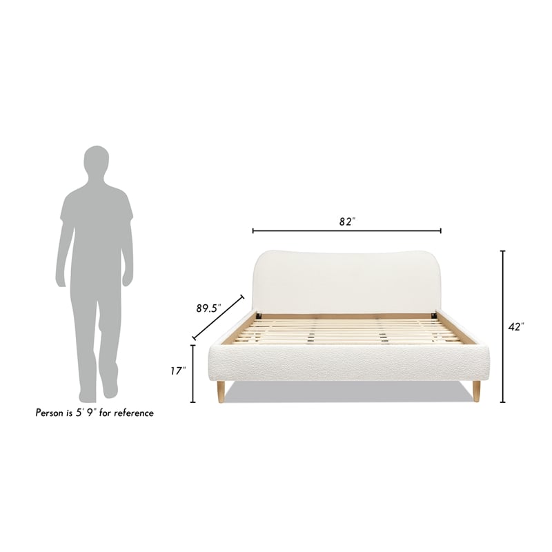 Roman Curved Headboard Upholstered Platform Bed King Ivory White Boucle