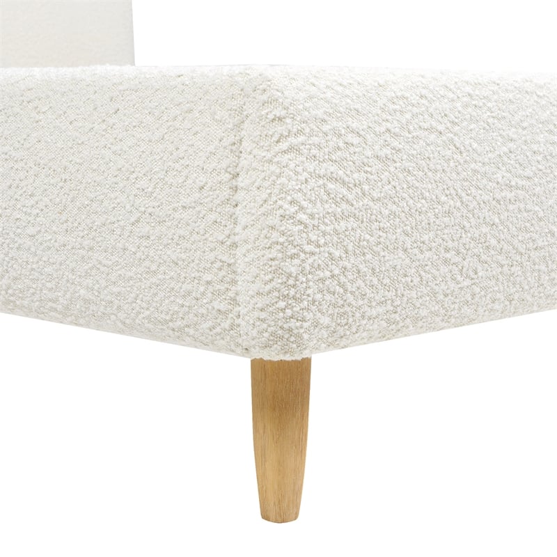 Roman Curved Headboard Upholstered Platform Bed King Ivory White Boucle