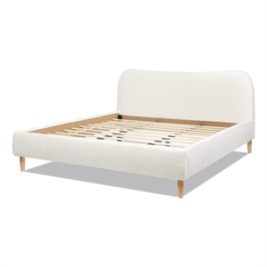 Roman Curved Headboard Upholstered Platform Bed King Ivory White Boucle