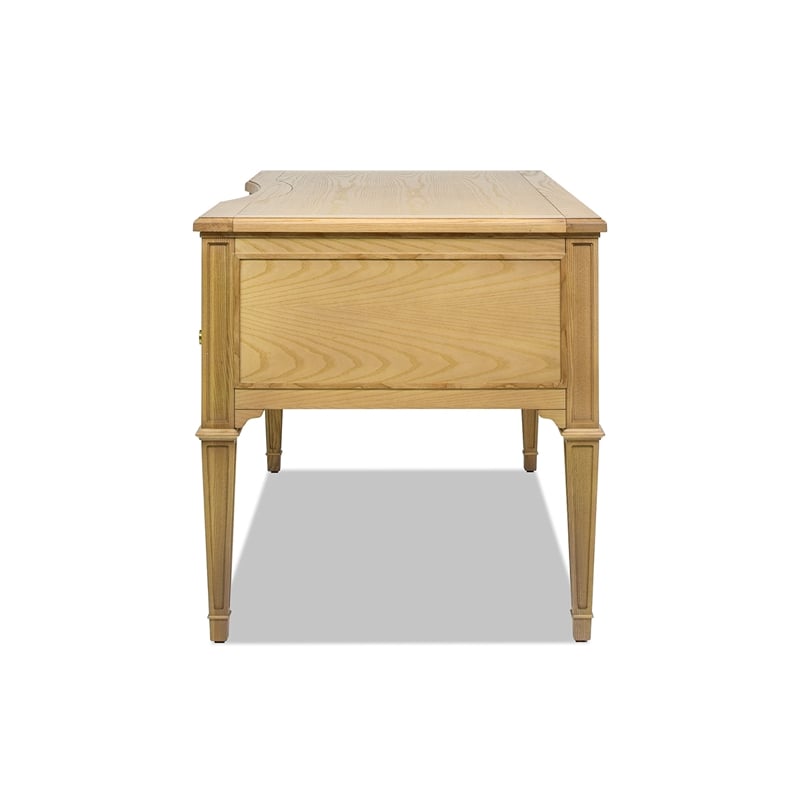 Dauphin Gold Accent 5-Drawer Wood Executive Desk Natural Brown Ash Wood & Veneer