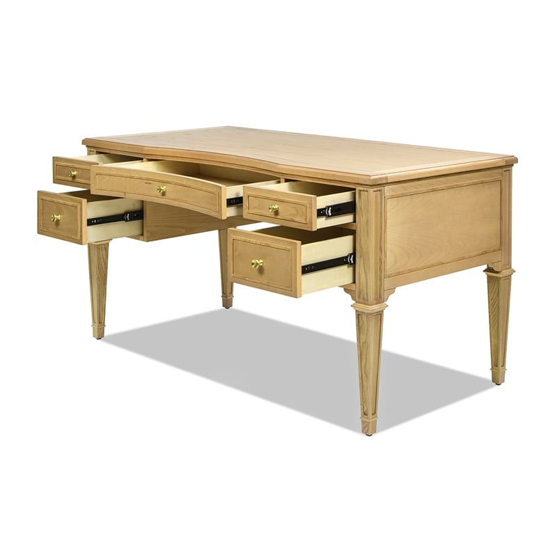 Dauphin Gold Accent 5-Drawer Wood Executive Desk Natural Brown Ash Wood & Veneer