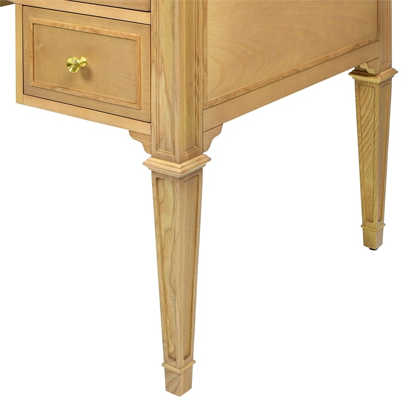 Dauphin Gold Accent 5-Drawer Wood Executive Desk Natural Brown Ash Wood & Veneer