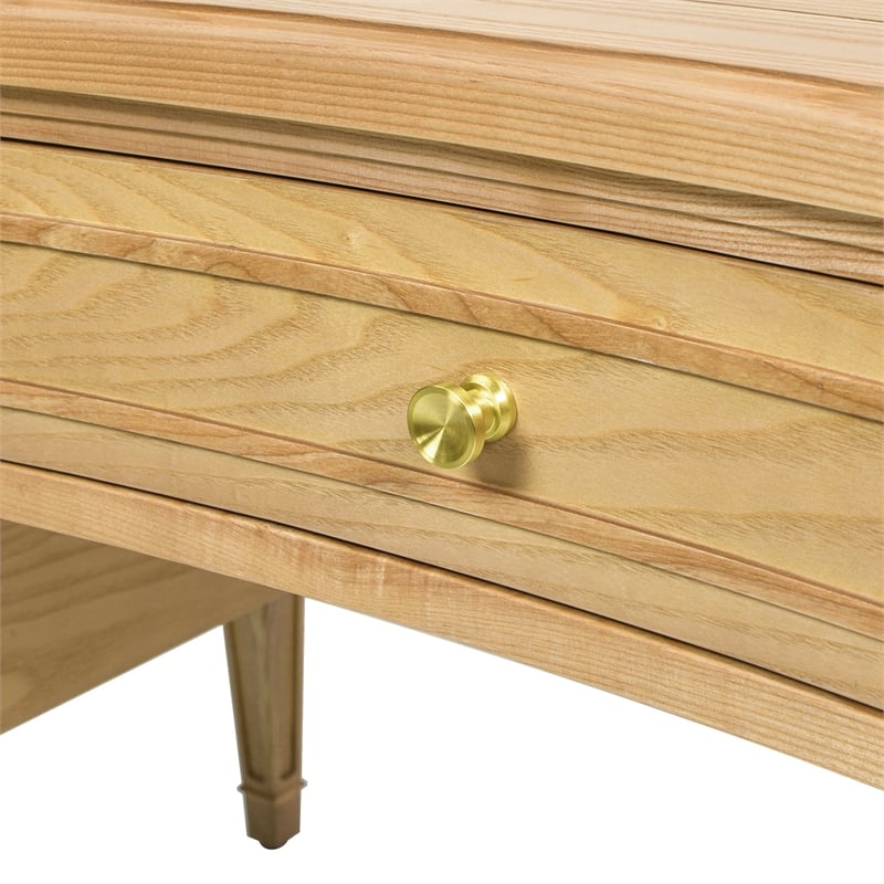 Dauphin Gold Accent 5-Drawer Wood Executive Desk Natural Brown Ash Wood & Veneer
