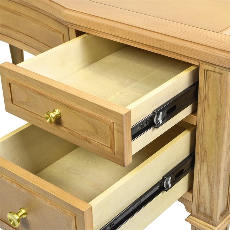 Dauphin Gold Accent 5-Drawer Wood Executive Desk Natural Brown Ash Wood & Veneer