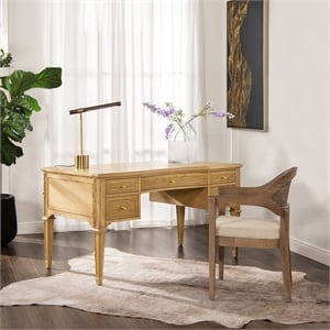 Dauphin Gold Accent 5-Drawer Wood Executive Desk Natural Brown Ash Wood & Veneer