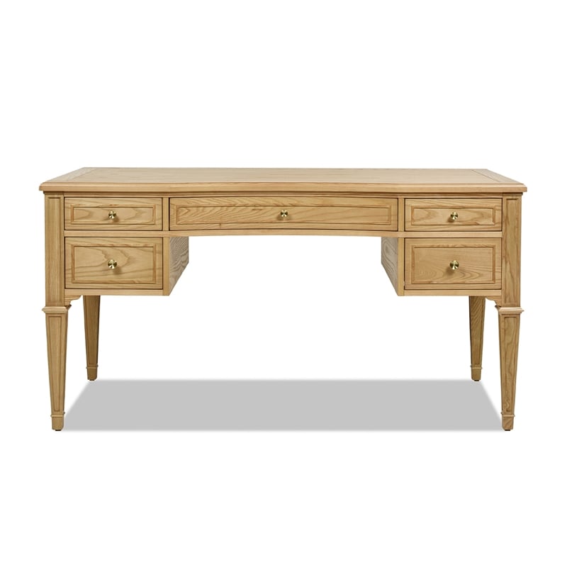 Dauphin Gold Accent 5-Drawer Wood Executive Desk Natural Brown Ash Wood & Veneer
