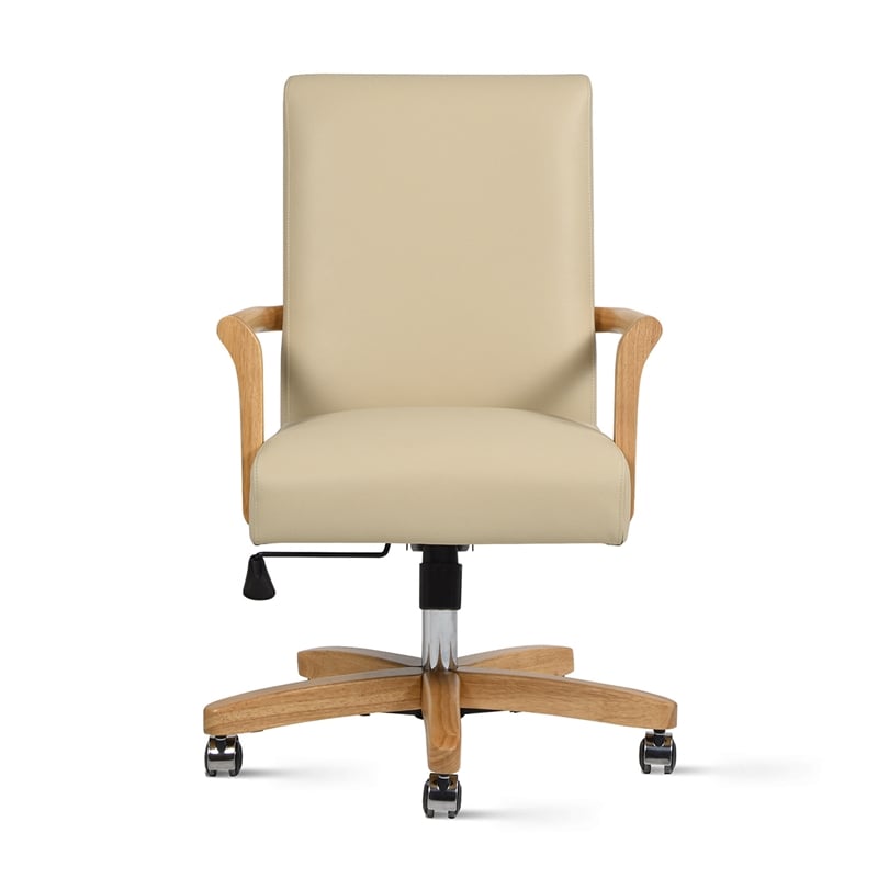 Dumont Modern High Back Executive Home Office Chair Neutral Cream Beige & Wood