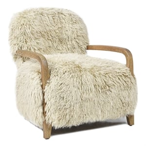 Enchante 28.5&quot Mongolian Sheepskin Accent Arm Chair Taupe Beige