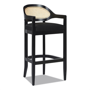 Americana Mid-Century Modern 30.5&quot Cane Back Bar Stool Jet Black