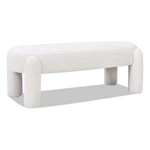 Hugoo 49&quot Oval Fully Upholstered Bench Milk Cream White Boucle