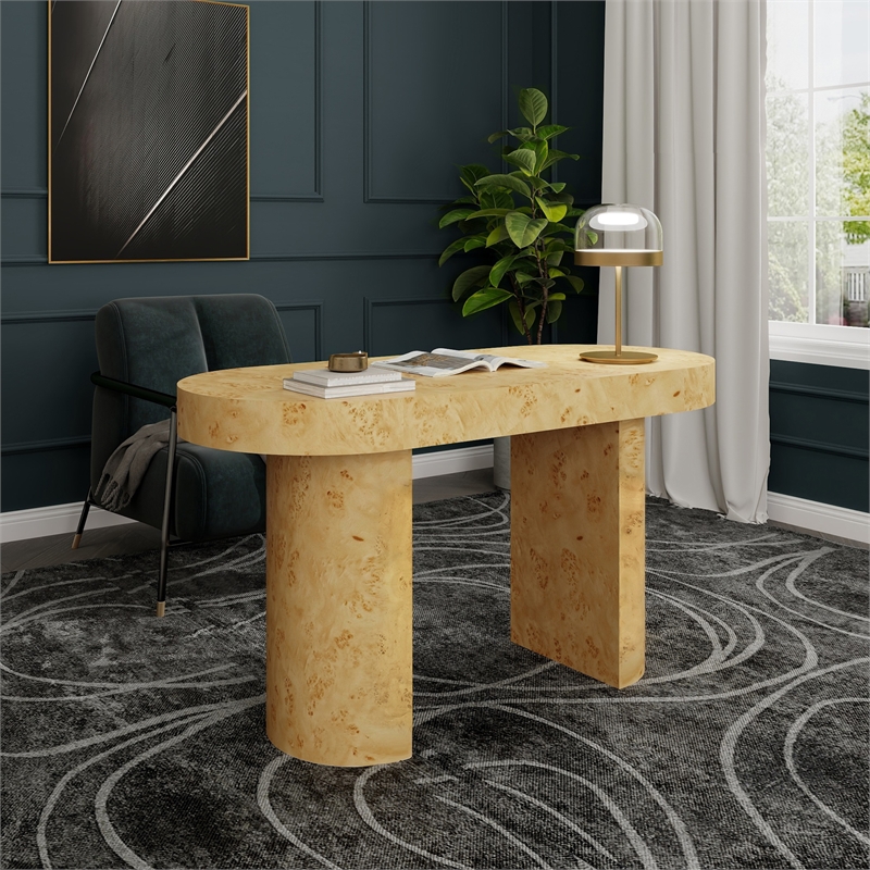 Jesse 55.5 Single Drawer Oval Computer Desk Warm Natural Brown